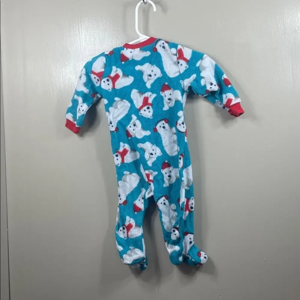 Kidgets Baby‎ Fleece Footed Pajamas 3/6M Polar Bear Print Blue Red Winter